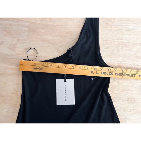 NWT 41 Hawthorn One Shoulder Fitted Ribbed Bodycon Midi Dress Black Women's L - Picture 4 of 7